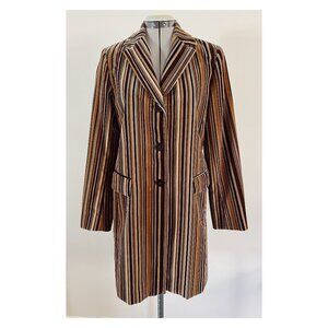 Lafayette 148 Sz 6 Velvet Brown Multi Stripe Chesterfield Single Breasted Coat